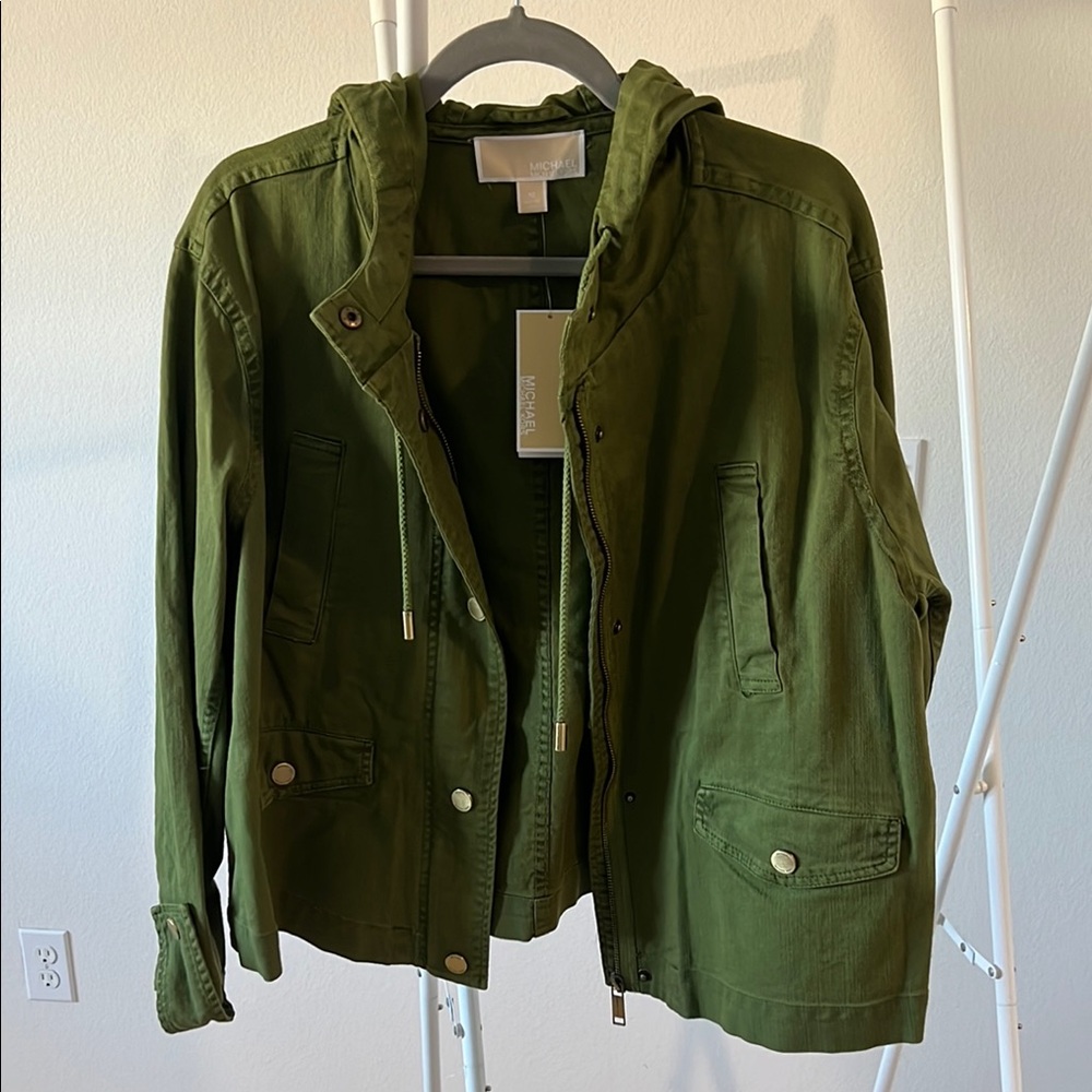 Michael Kors Green Hooded Utility Jacket